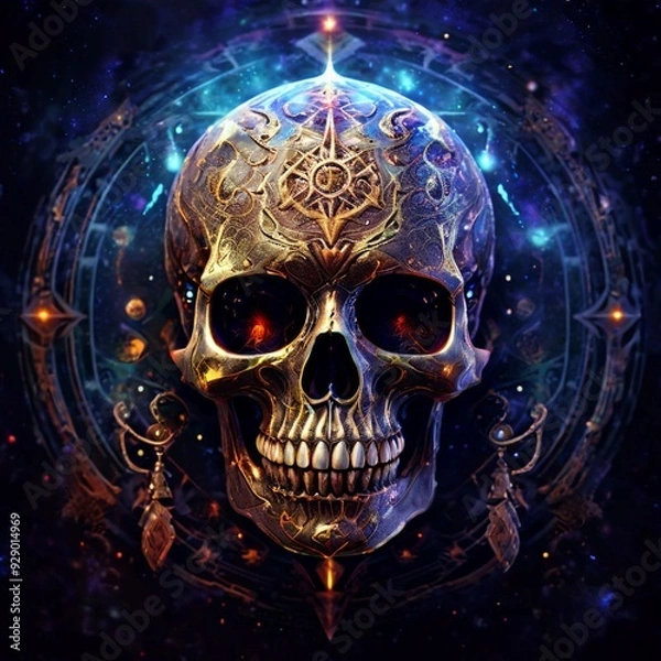 Obraz Mystical Skull with Celestial Symbols