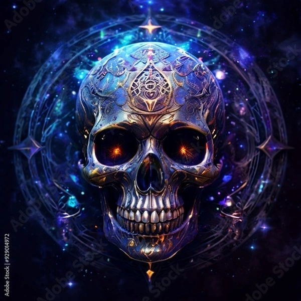 Obraz Mystical Skull with Celestial Symbols