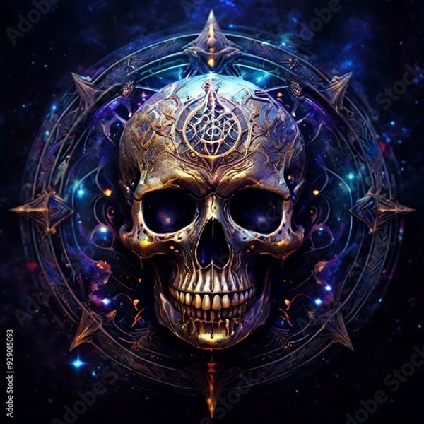 Obraz Mystical Skull with Celestial Symbols