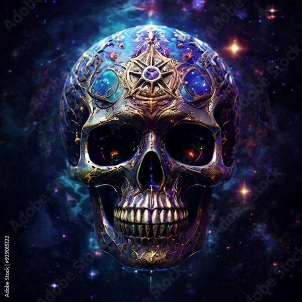Obraz Mystical Skull with Celestial Symbols