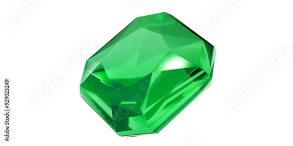 Fototapeta Emerald Gem on transparent background, green gemstone diamond isolated.