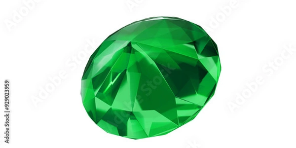 Obraz Emerald Gem on transparent background, green gemstone diamond isolated.