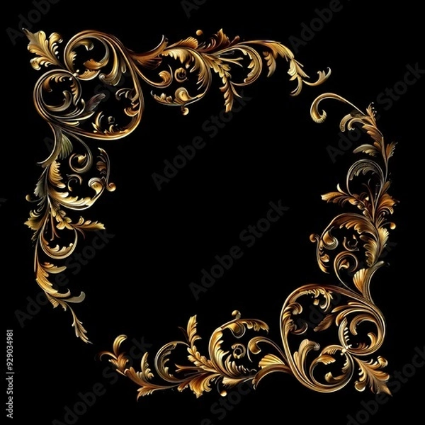 Fototapeta Gold frame pattern on black background.
