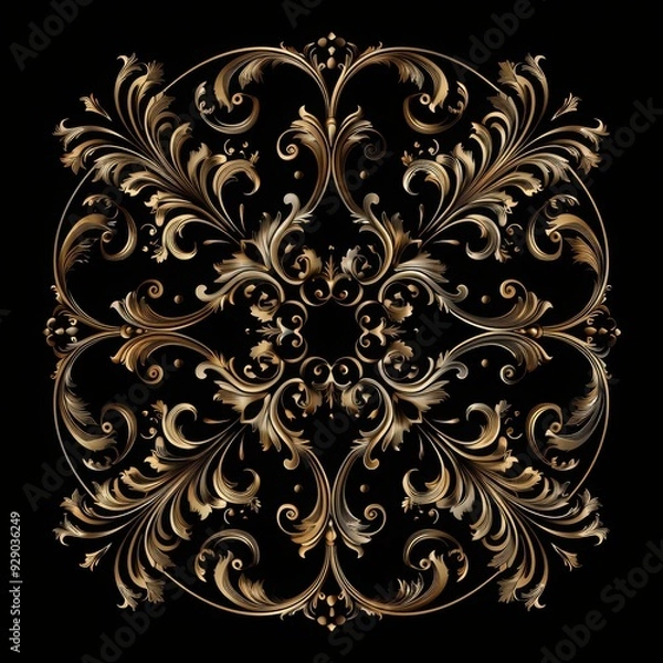 Fototapeta Gold frame pattern on black background.