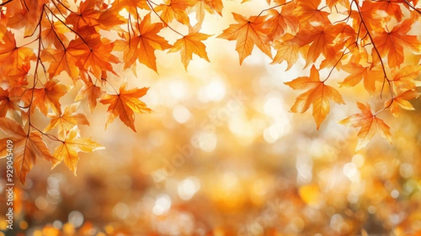 Obraz maple leaf red autumn sunset tree blurred background, generative ai