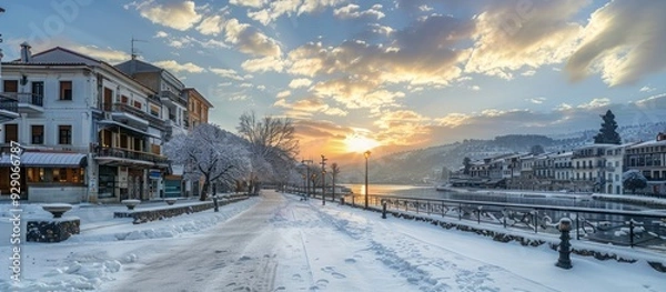 Obraz Snowy Town at Sunset