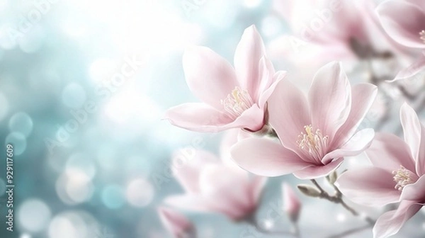 Fototapeta flower background with blooming petals in soft colors, evoking a sense of tranquility and beauty, copy space