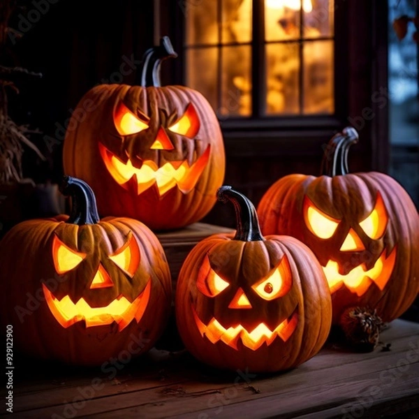 Obraz Jack-o'-Lanterns on a Porch