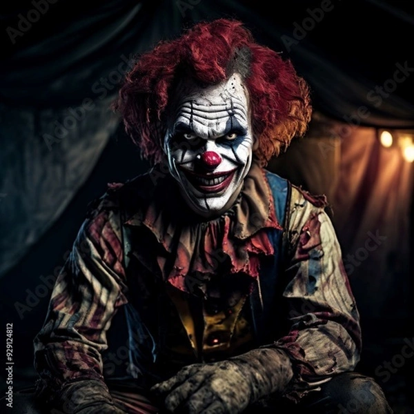 Obraz Creepy Clown in a Circus Tent