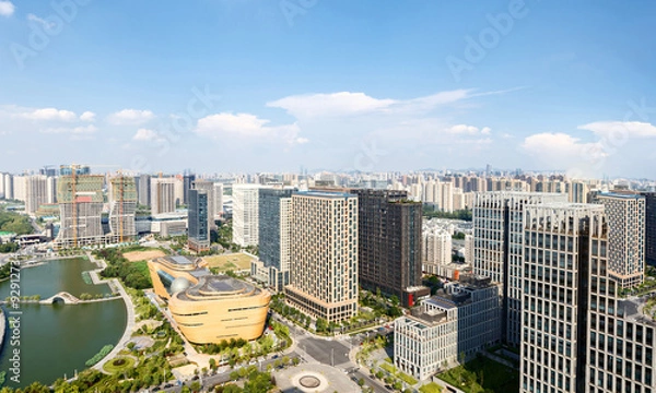 Fototapeta panorama of skyscrapers and a river