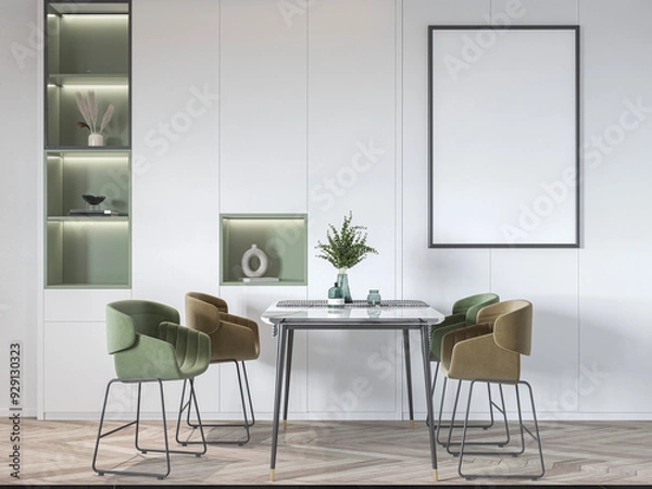 Fototapeta mock up poster frame in interior background, living room. 3D render, 3D illustration