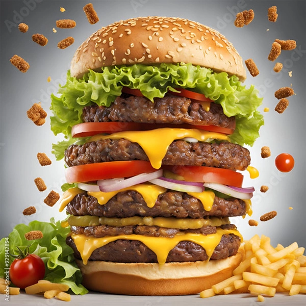 Fototapeta A hamburger with a picture of a hamburger and a picture of a hamburger
