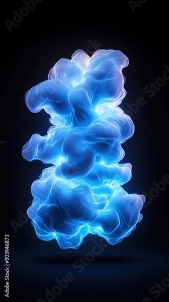 Fototapeta A mesmerizing blue cloud formation illuminated with ethereal light against a dark background, evoking a sense of mystery and wonder.