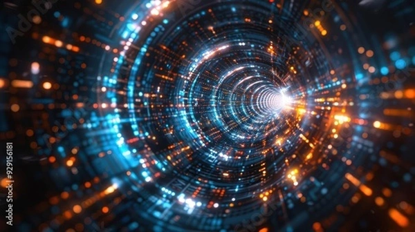 Fototapeta A mesmerizing abstract tunnel of light, featuring vibrant colors that create a dynamic sense of depth and movement.