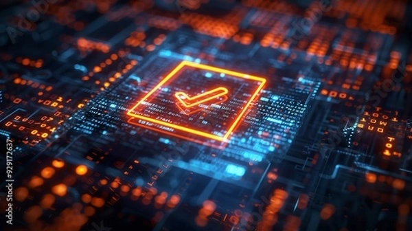 Fototapeta cybersecurity, Glowing neon line Verification of delivery list clipboard icon isolated, to do list icon
