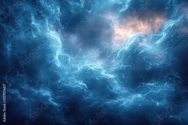 Fototapeta Abstract blue sky with swirling clouds, representing a dreamy and ethereal concept.