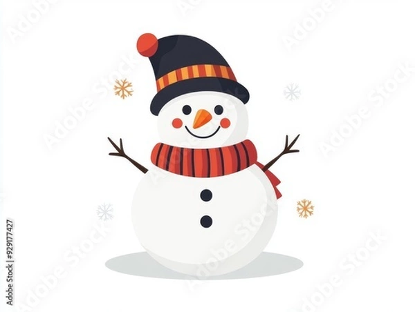 Fototapeta A monochromatic snowman, simple and friendly, onetone color, minimalistic style, flat , isolated on white background