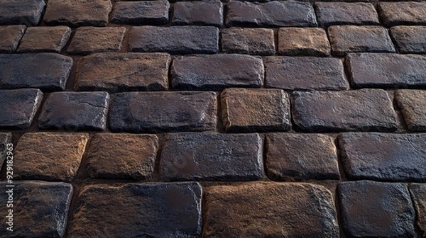 Obraz Ancient Cobblestone Pathway: Rustic charm of a weathered cobblestone street, bathed in warm, inviting light. 