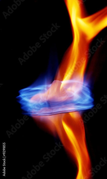 Obraz Blue flames burning ice cube and its reflection