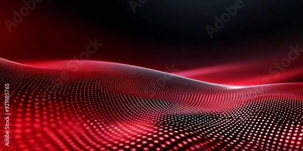 Fototapeta Red glowing digital background with wave dots, technology and internet concept