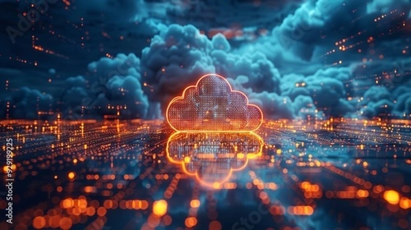 Fototapeta Cloud computing technology concept, Glowing digital cloud, Cloud computing technology, cybersecurity