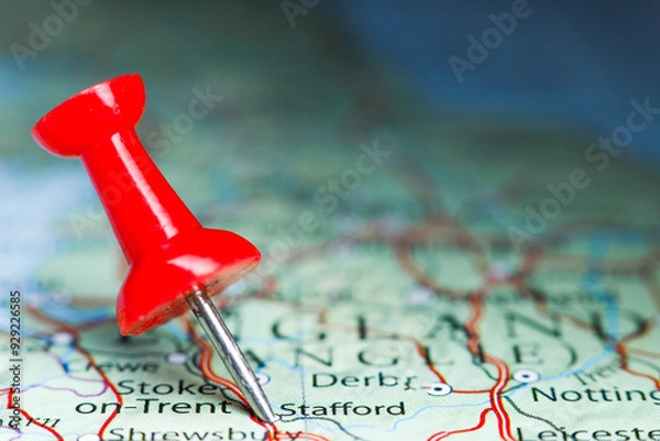 Obraz Stafford, England pin on map