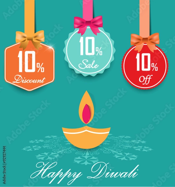 Fototapeta Set of 10% sale and discount flat color labels with bows and ribbons Style Sale Tags Design, 10 off