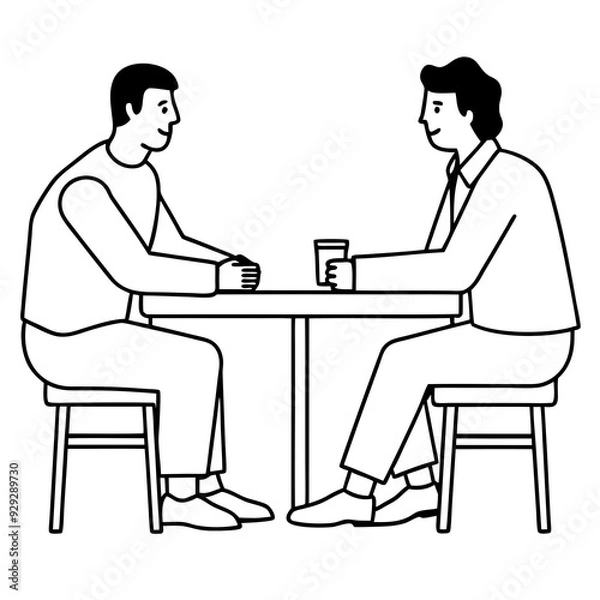 Fototapeta Two men are sitting at a table art vector illustration