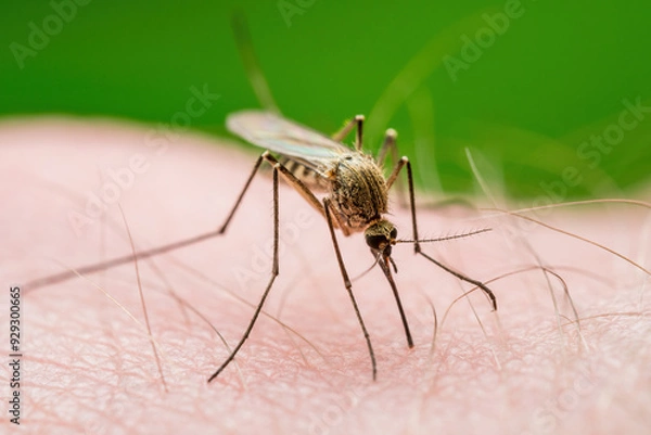 Obraz Malaria Infected Mosquito Bite. Leishmaniasis, Encephalitis, Yellow Fever, Dengue, Malaria Disease, Mayaro or Zika Virus Infectious Culex Mosquitoe Parasite Insect Macro.