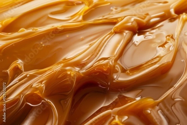 Obraz caramel syrup in liquid form. caramel paste backdrop. Curl in caramel. Texture. UP close-up. Butter