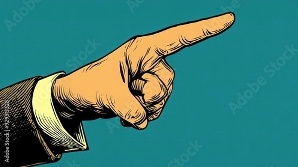Fototapeta A vintage-style illustration of a pointing hand, symbolizing authority and direction.