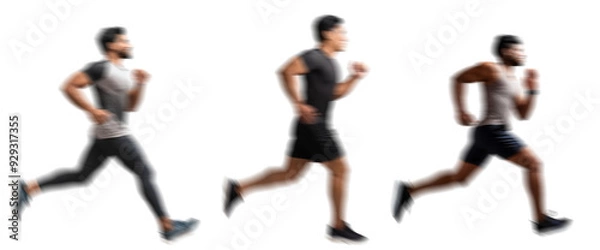 Fototapeta Motion blur running man silhouettes isolated on transparent background PNG for photo scenes