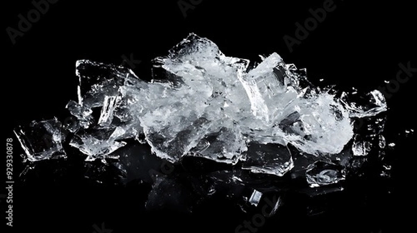 Fototapeta Close-up of a pile of ice cubes on a black background.