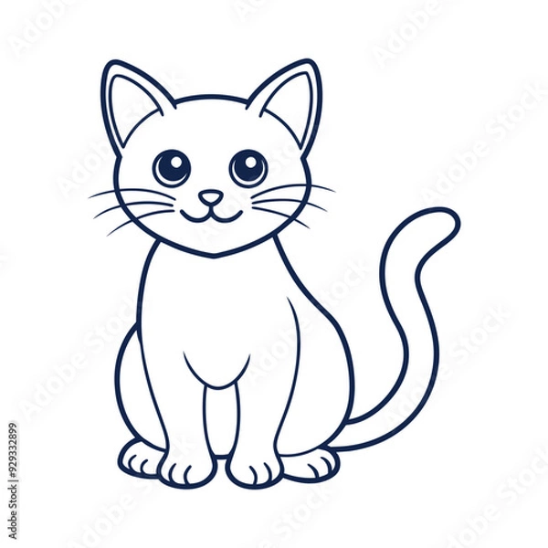 Fototapeta Cute Cat line art vector design