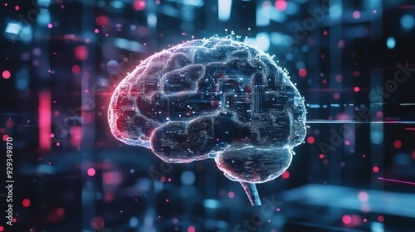 Obraz Digital high tech brain. Digital Artificial Intelligence illustration depicting the concept of advanced smart brain technology.