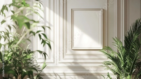 Fototapeta Close-up of a 3D-rendered mock-up frame displayed in an elegant home interior, showcasing a modern and minimalistic design