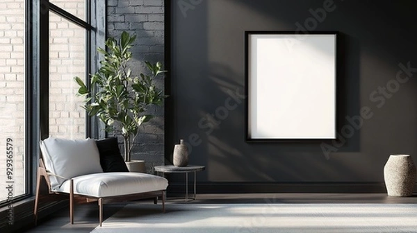 Fototapeta Close-up of a 3D-rendered mock-up frame displayed in an elegant home interior, showcasing a modern and minimalistic design