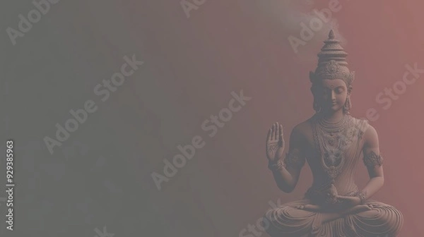 Fototapeta A tranquil Buddha figure sits peacefully amidst a softly lit backdrop