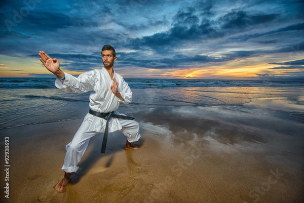 Obraz mistrz karate w pozycji obronnej