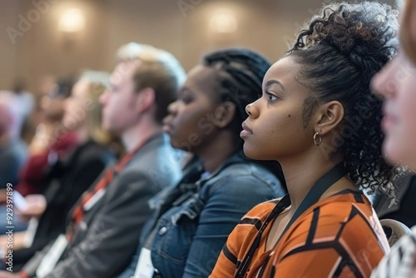 Fototapeta People seated adjacent to each other, possibly friends or family