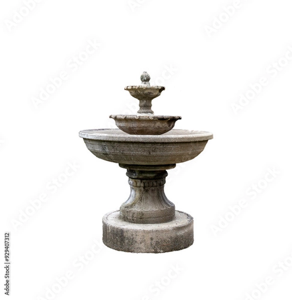 Fototapeta Stone water fountain in the square garden. Isolated on a transparent background.