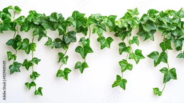Fototapeta Climbing Ivy Vine With Vibrant Green Leaves, Arranged To Showcase Natural Flow, Isolated On White Background, Perfect For Botanical-Themed Illustrations, Garden Design Concepts, And Environmental Cons