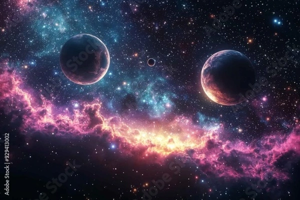 Fototapeta Space cosmic illustration with planets scene created with Generative AI