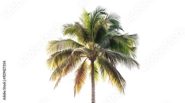 Fototapeta Coconut palm tree isolated on white background : Generative AI