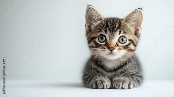Obraz cute tabby kitten on white background : Generative AI
