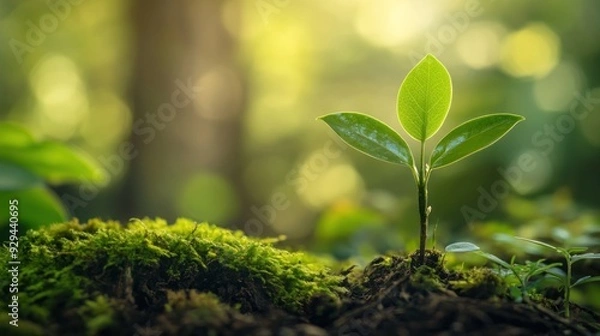 Fototapeta A Small Sprout Growing in a Forest