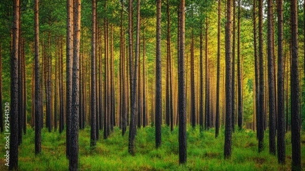 Fototapeta Sunlight Filtering Through a Pine Forest