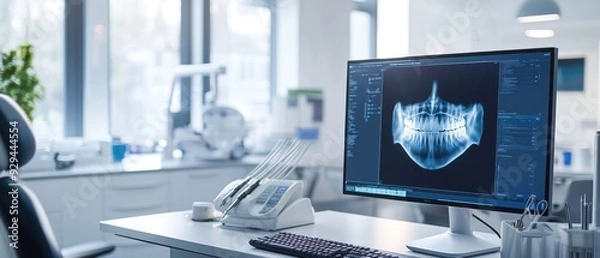Fototapeta Dental X-ray Displayed on a Computer Monitor in a Dentist's Office