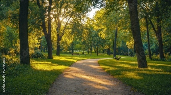Fototapeta Sunlit Path Through a Tranquil Forest