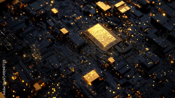 Fototapeta Blockchain Elegance: Gold and Black Abstract Design